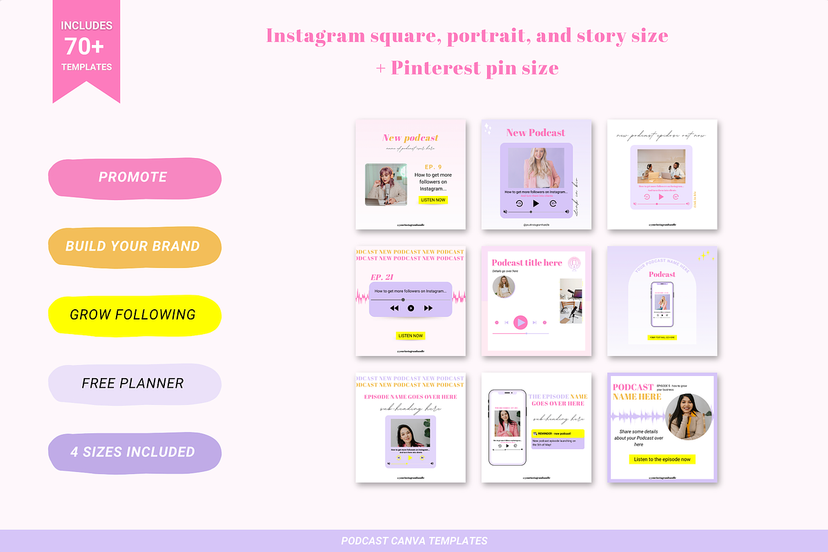 Podcast Instagram templates Canva, a Social Media Template by Cate Creates (Photo 7 of 7)