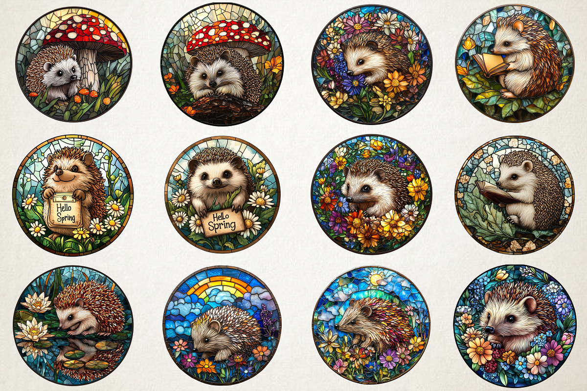 Spring Hedgehog Stained Glass Bundle, an Illustration by RobertsArt (Photo 3 of 5)