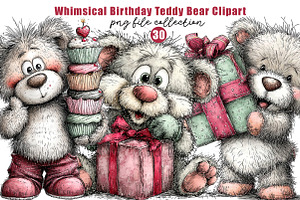 Whimsical Birthday Teddy Bear Clipar, an Illustration by Dream Creation