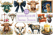 Watercolor Taurus Season Clipart, an Illustration by Craft Nest (Thumbnail 1 of 6)