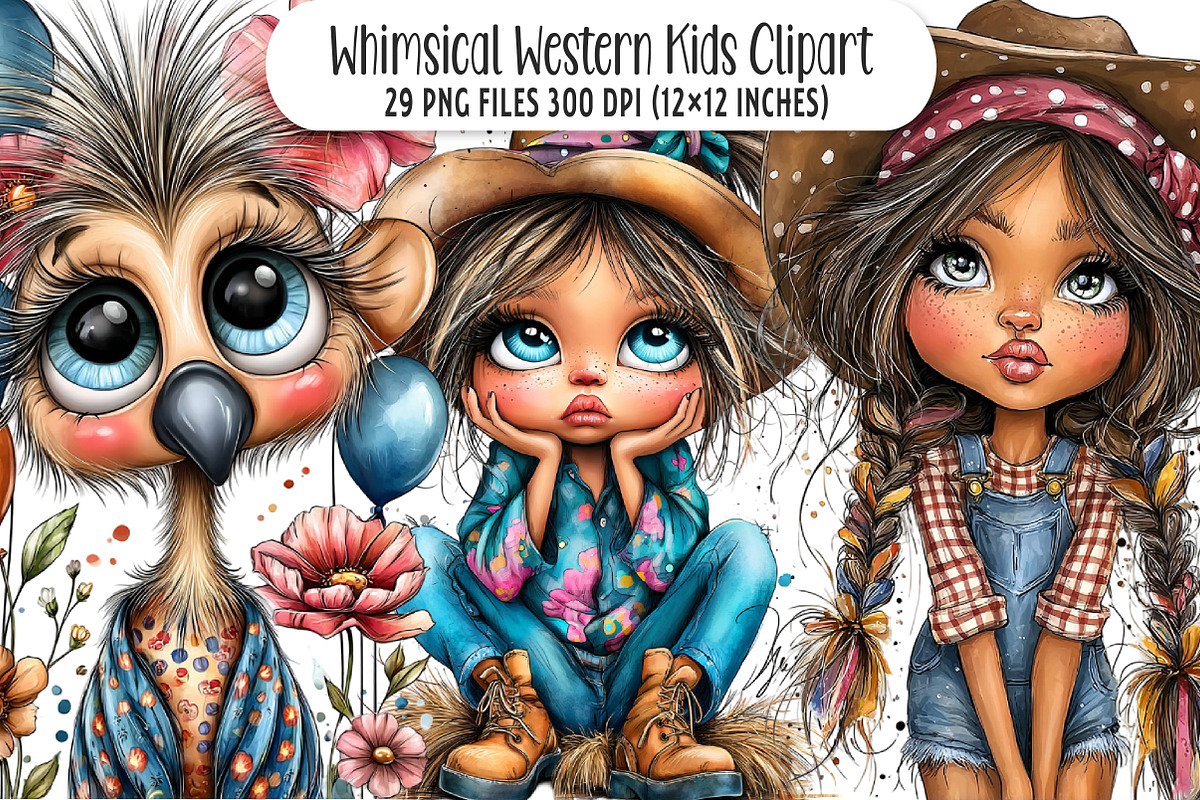 Whimsical Western Kids Clipart PNG, an Illustration by SinaCreation (Photo 1 of 7)