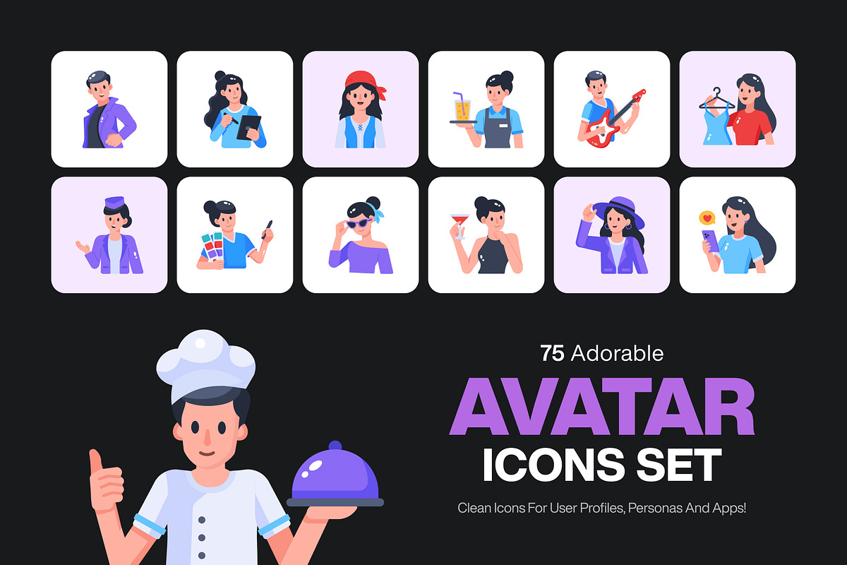 75 Avatar Flat Icons, an Emoji Icon by Prosymbols (Photo 1 of 10)