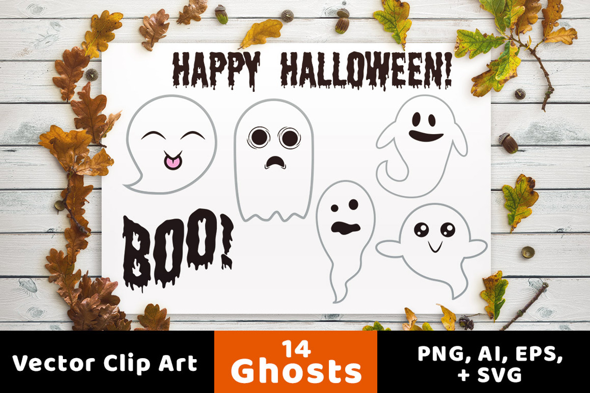 14 Ghosts Clipart, Halloween Clipart, an Illustration by The Digital Download Shop (Photo 1 of 3)