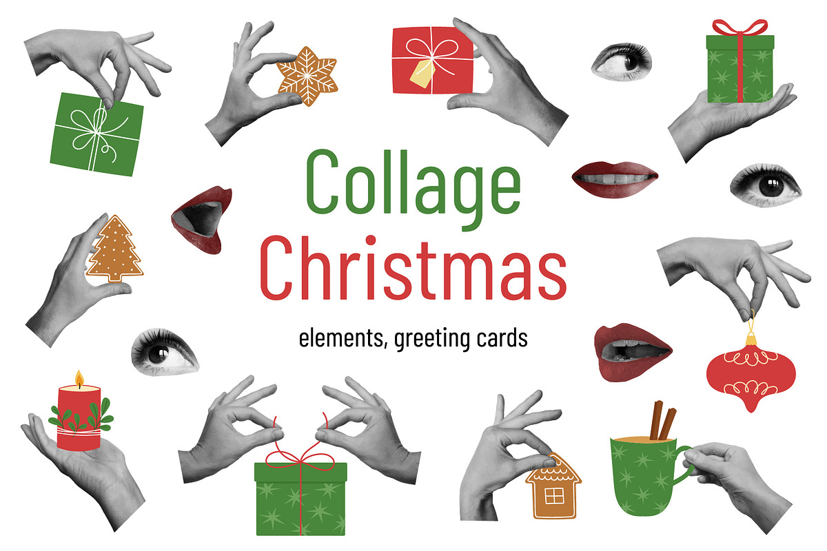 Modern Christmas Collage Elements, a Seasonal Illustration by yarynabo (Photo 1 of 6)