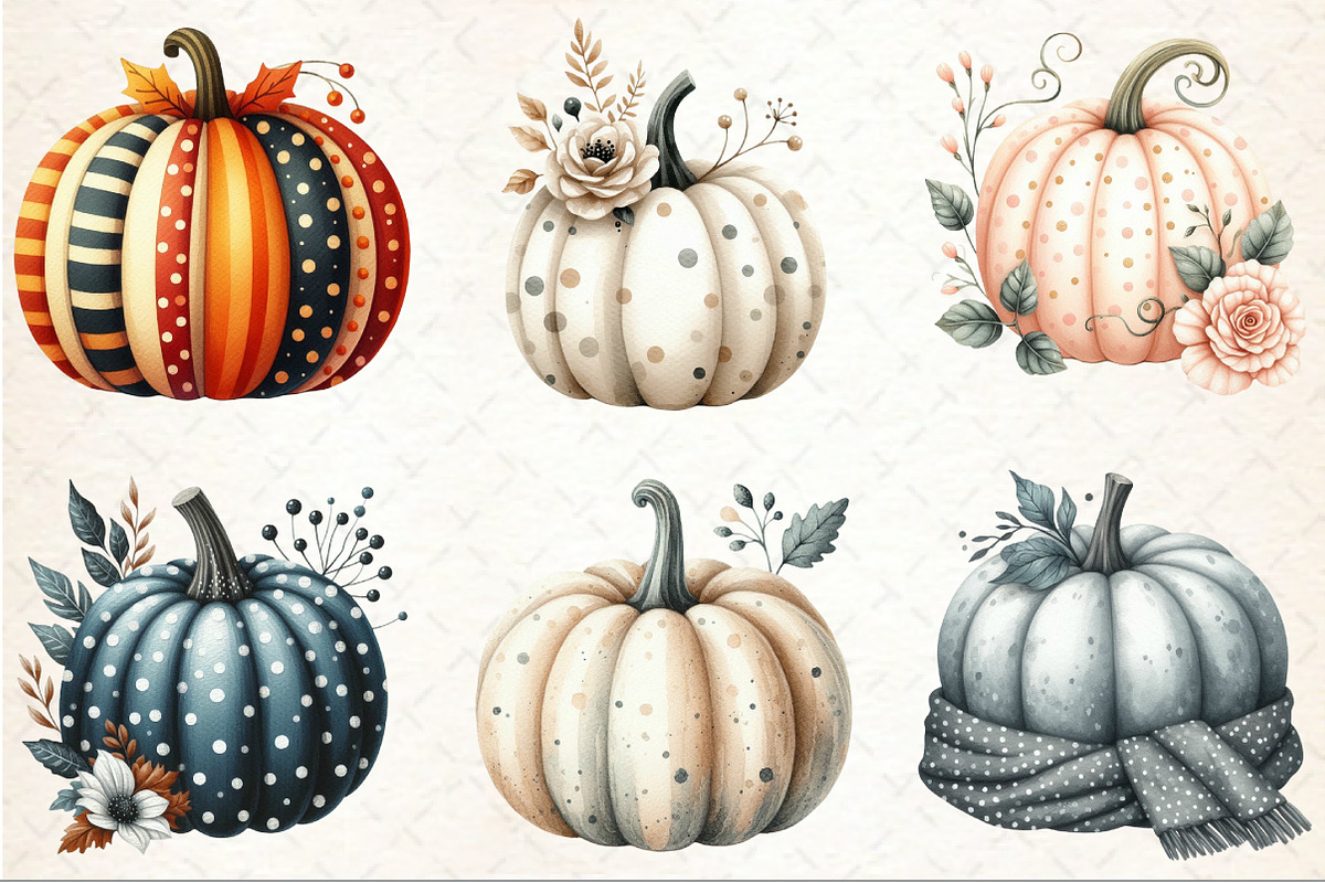 Watercolor Autumn Pumpkin Clipart, an Illustration by Rose Art (Photo 3 of 7)