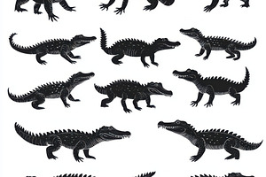 Black Crocodiles Silhouettes Collect, an Animal Photo by Pixeness Studio
