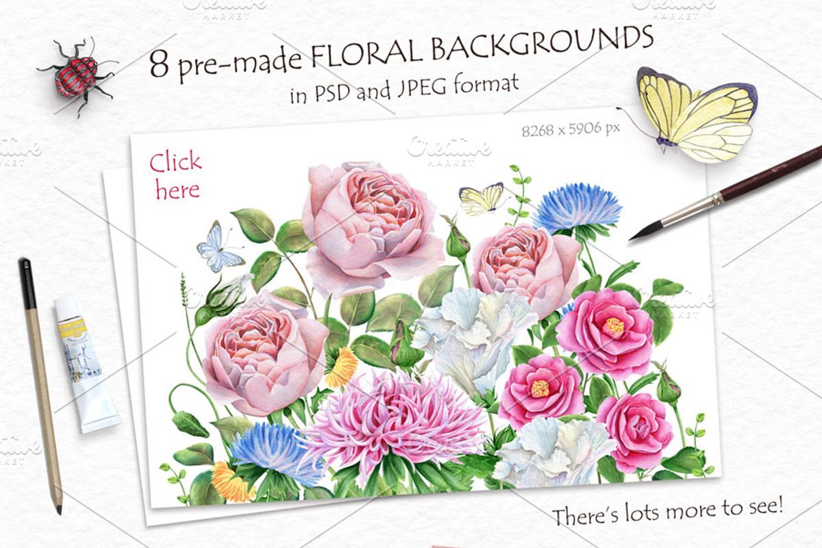 30% OFF! Watercolor Flowers and Bird, a Texture Illustration by Eva Katerina (Photo 2 of 8)
