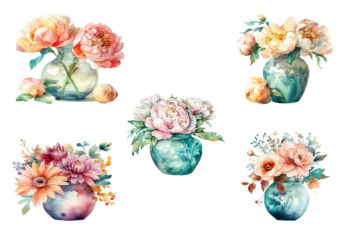 Watercolor Flower Vase Clipart, an Object Graphic by BonaDesigns (Photo 3 of 3)