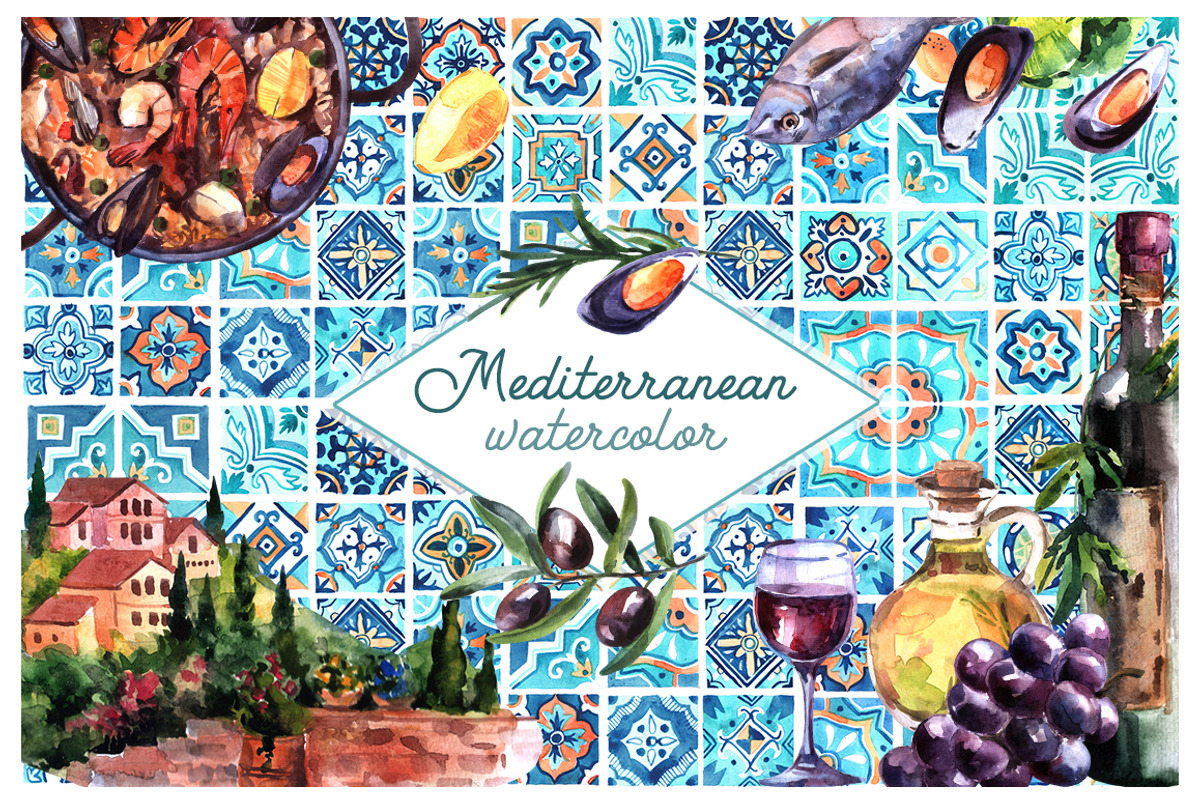 Watercolor mediterranean, a Food Illustration by Steshnikova (Photo 1 of 6)