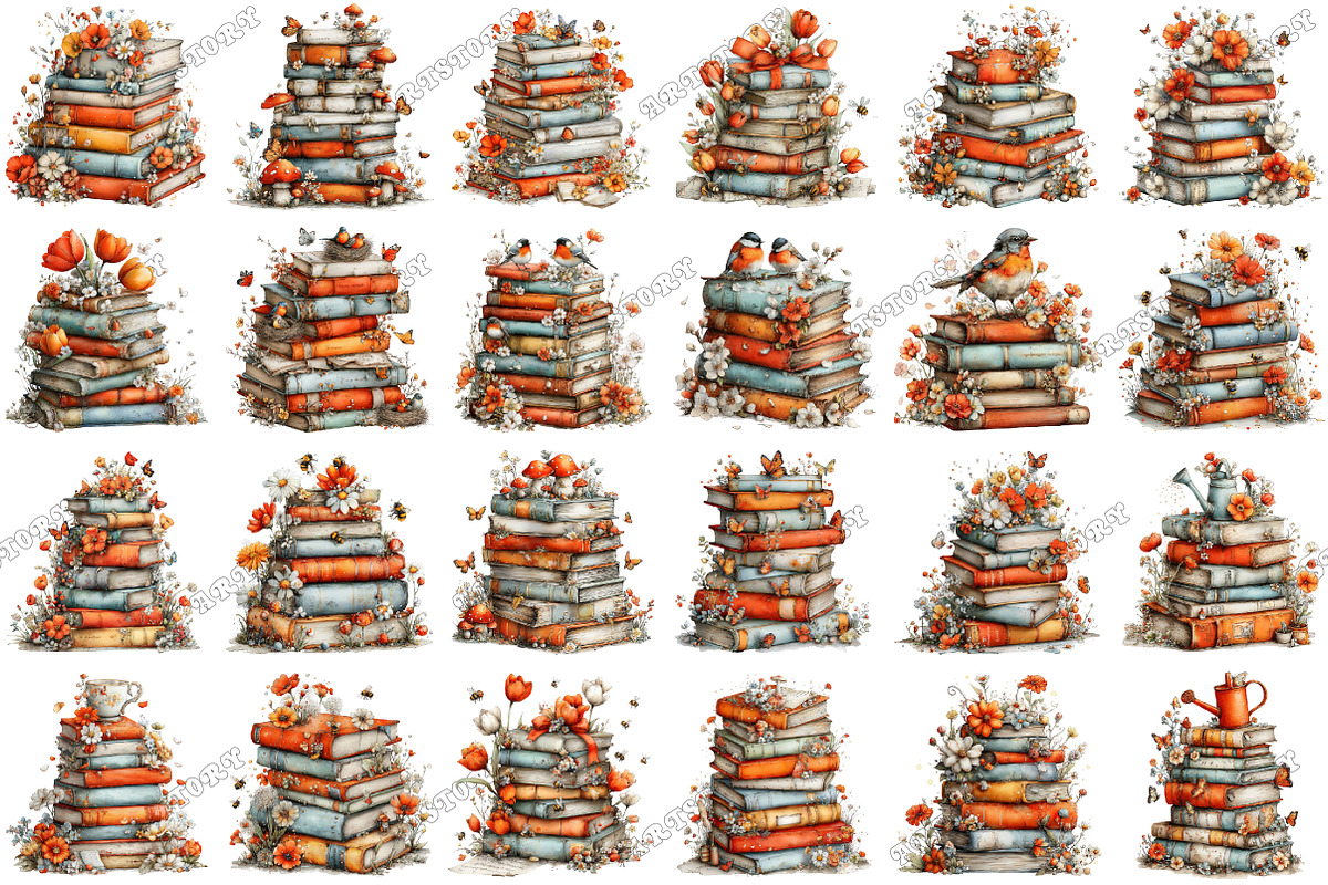 Whimsical Spring Books Stack Clipart, an Illustration by designcity5 (Photo 2 of 5)