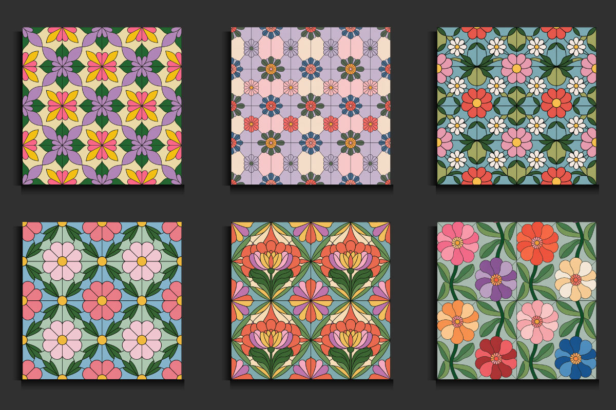 Stained Glass Pastel Floral Patterns, a Pattern Graphic by protabsorkar11 (Photo 3 of 4)