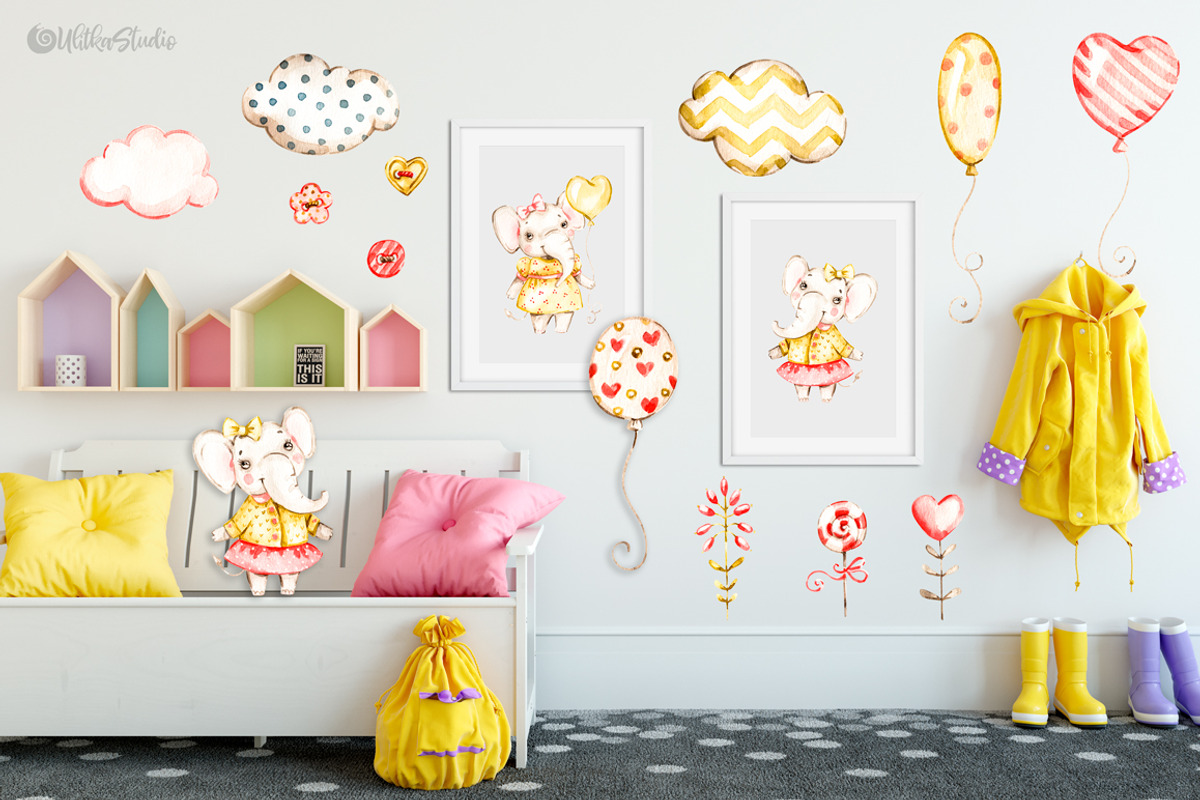 Nursery elephants Watercolor clipart, an Animal Illustration by UlitkaStudio (Photo 4 of 7)