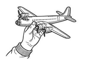 Child plays with bomber aircraft, an Illustration by AlexArt