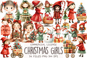 Watercolor Christmas Girls Clipart, an Illustration by OK Design (Thumbnail 1 of 5)