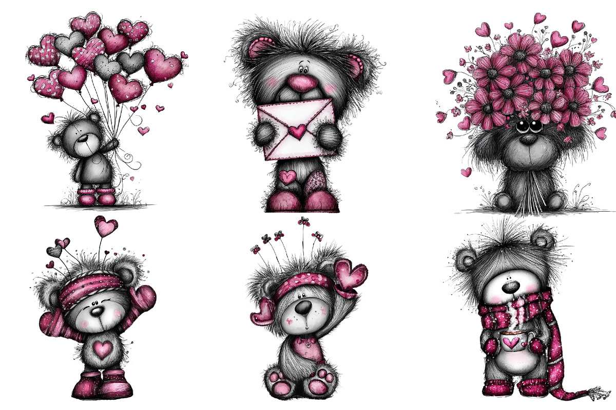 Teddy Bear Valentine Clipart, an Illustration by DreamArtGraphic (Photo 3 of 4)