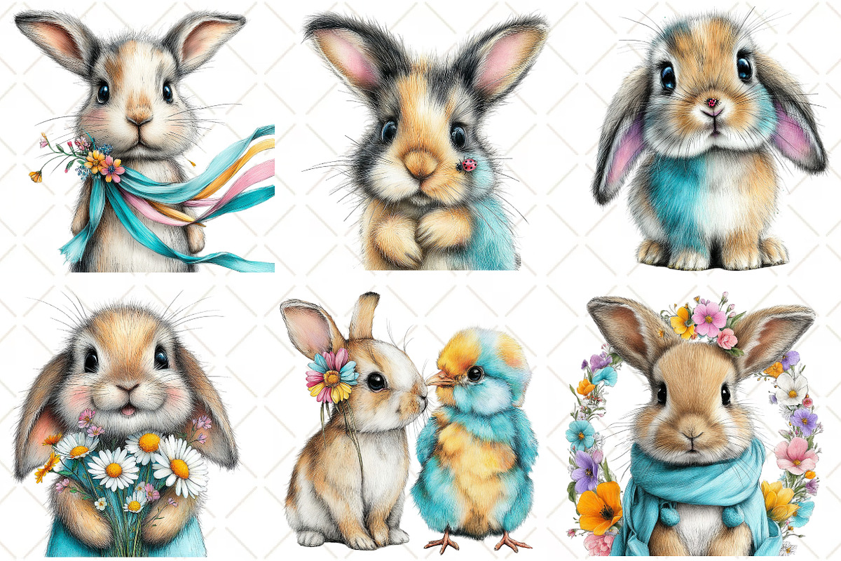 Whimsical Spring Bunny Clipart, an Illustration by Black Bird Studio (Photo 3 of 7)
