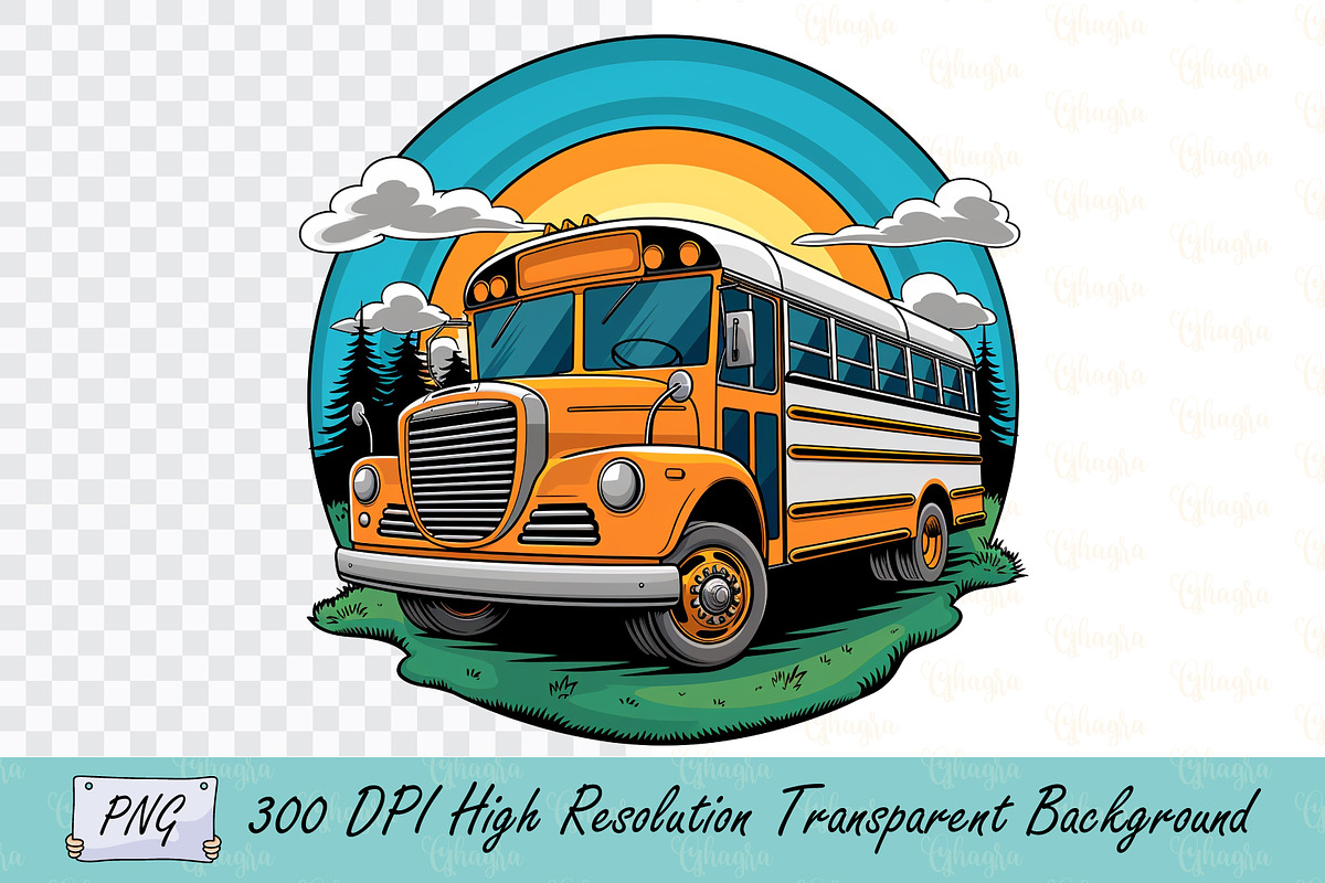 Retro School Bus Graphic PNG, a Transportation Illustration by Ghagra (Photo 1 of 3)