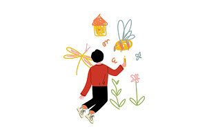 Boy Drawing on Wall with Color, a Person Illustration by TopVectors