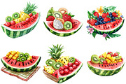 Watermelon Boat with Fruit Clipart, an Illustration by Pixels.Craft (Thumbnail 7 of 9)