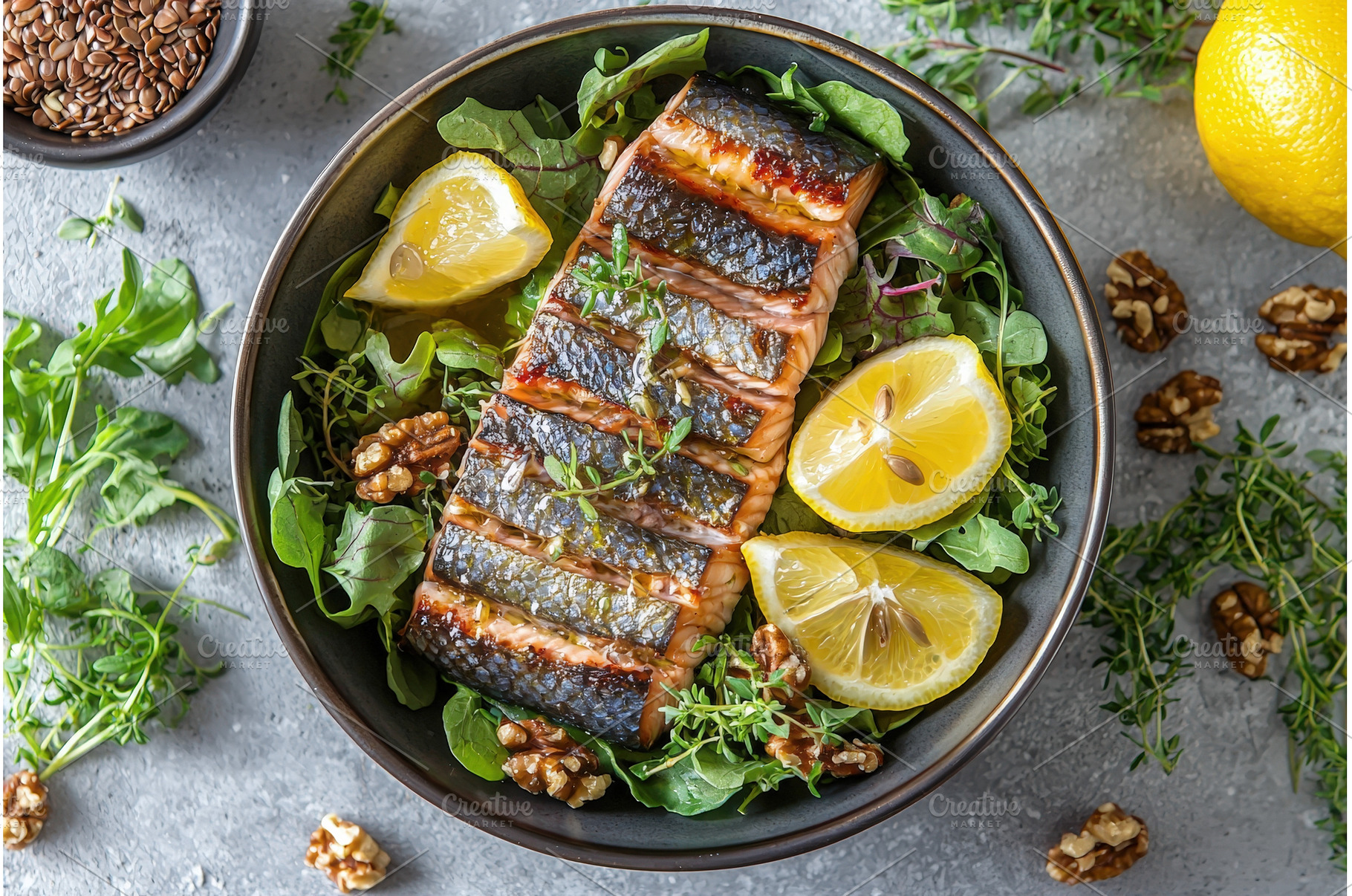 Grilled salmon salad with lemon, a Food & Drink Photo by Rodica Ciorba