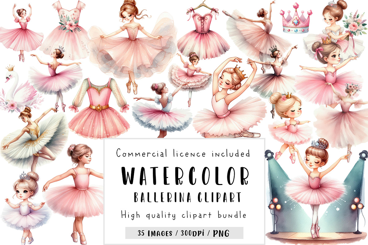 Ballerina Watercolor Clipart, an Illustration by CreationArt (Photo 1 of 5)