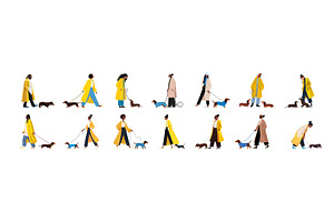 Female yellow coats dog walking flat, an Animal Illustration by Onyx
