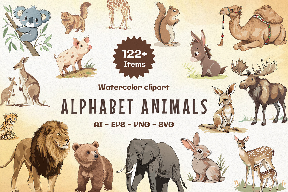 Cute Watercolor Animals, an Animal Illustration by Helospace (Photo 1 of 10)