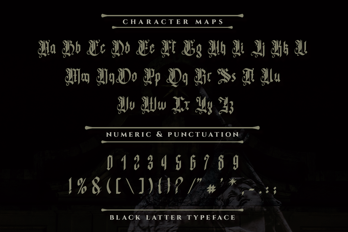 Glory Angel - Blackletter Typeface, a Blackletter Font by Meizzaluna Design (Photo 5 of 10)