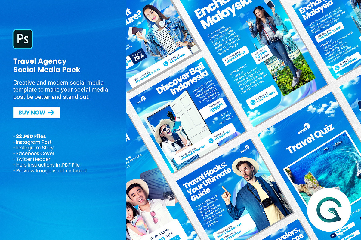 Travel Agency Social Media Template, a Social Media Template by Geelator Studio (Photo 1 of 5)