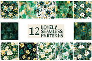 Gold & Emerald Green Seamless Floral, a Pattern Graphic by NadiaTheronArt (Thumbnail 2 of 5)