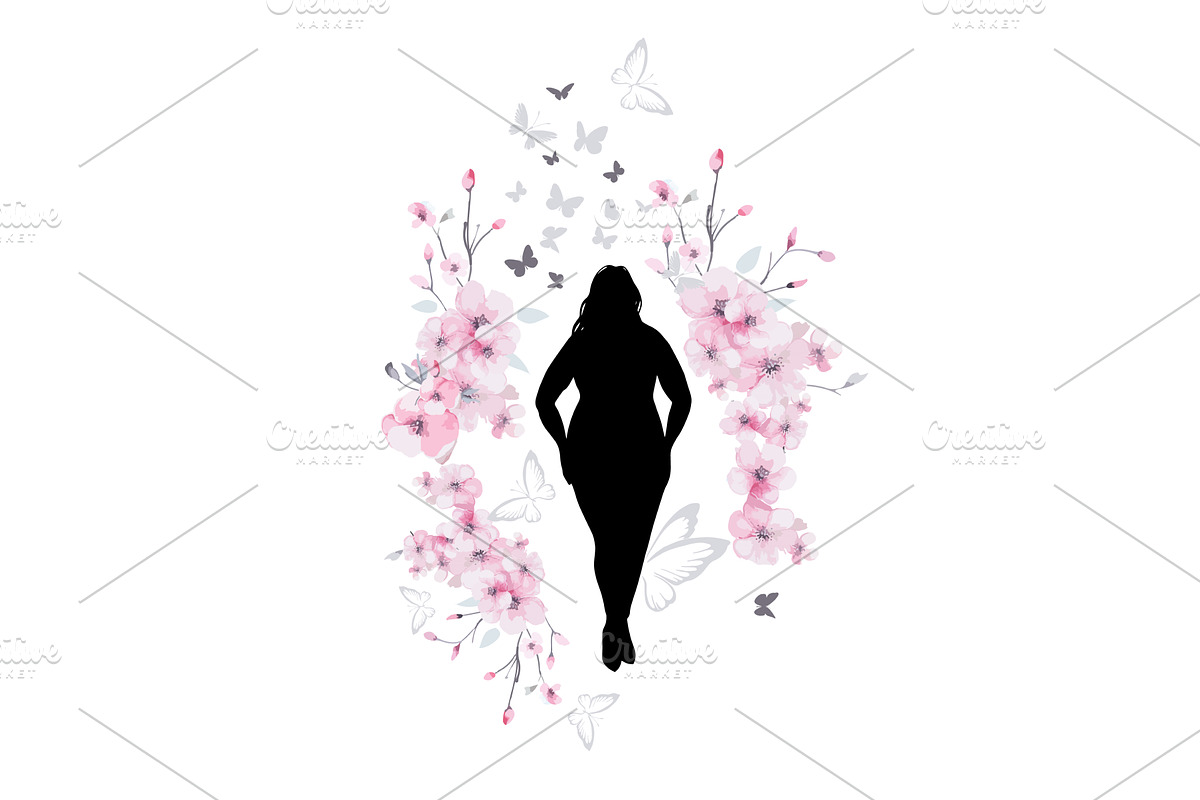 Full woman silhouette and cherry, a Person Illustration by Nenahliadava Design