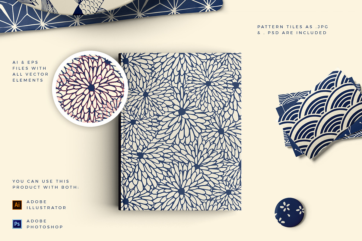 Japanese Patterns Vector Handdrawn, a Pattern Graphic by Youandigraphics (Photo 2 of 11)