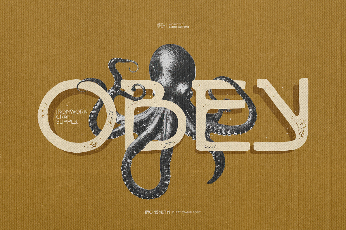 Iron Smith - Dirty Stamp Font, a Sans Serif Font by ikiiko (Photo 4 of 7)