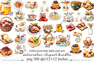 Cottagecore Breakfast Clipart Set, an Illustration by Designking