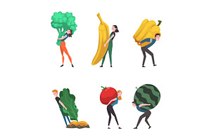 Man and Woman Carrying Huge Fruit, a Person Illustration by TopVectors