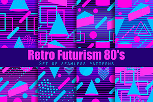 Retro Futurism Seamless Pattern Set