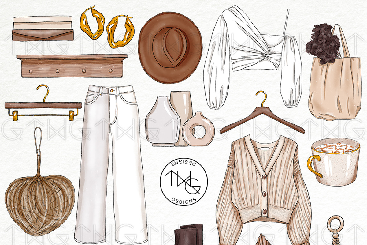 Beige Aesthetic Fashion Clip Art Set, an Illustration by TWG Designs (Photo 8 of 8)