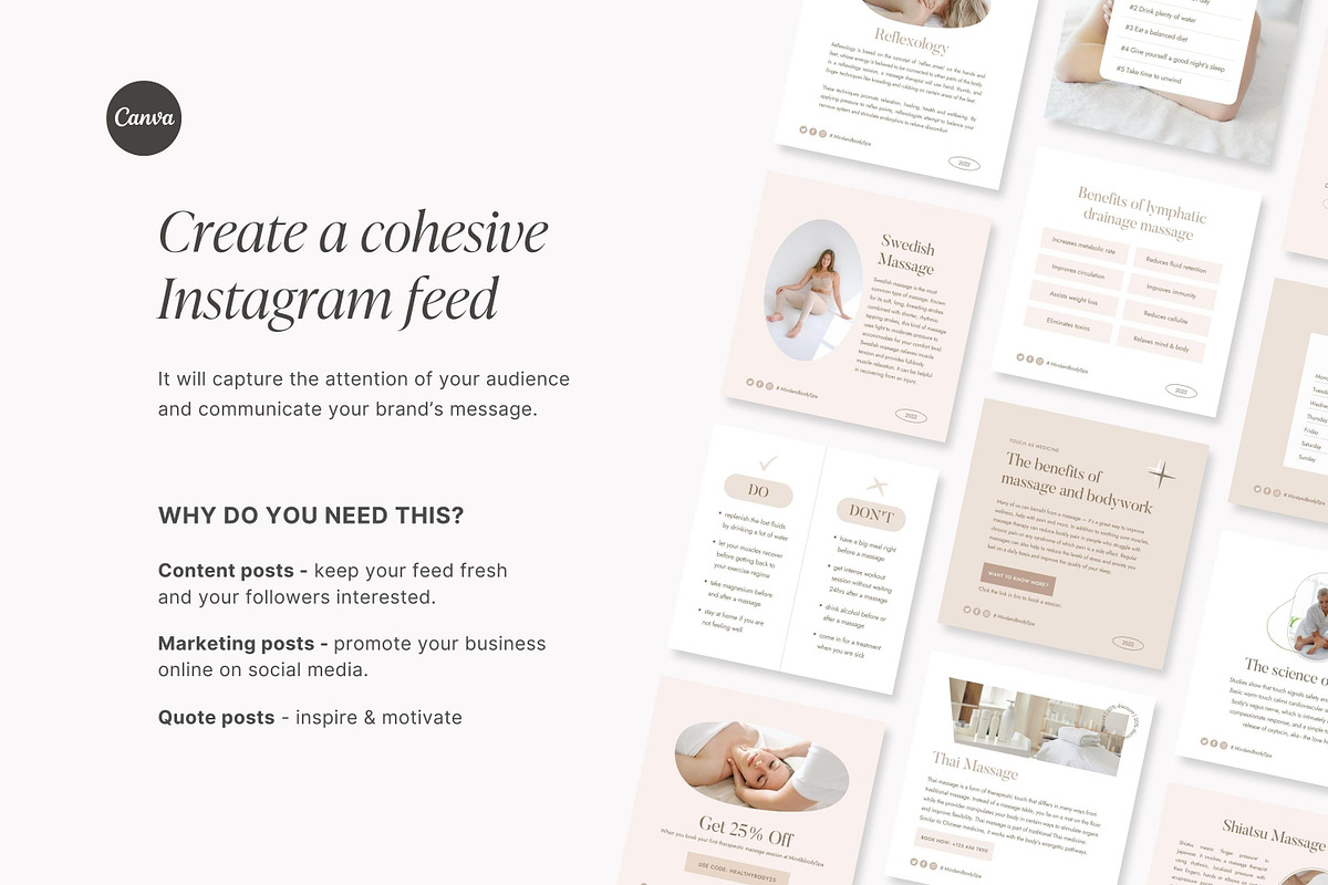 Canva Massage Therapist templates, a Social Media Template by LiliesandBerries (Photo 6 of 21)