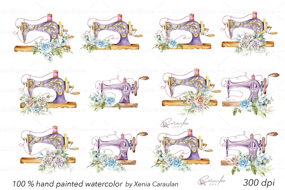 Floral Vintage Sewing Machines, an Object Illustration by CaraulanStore (Photo 5 of 12)