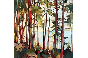 Oil painting of forest scene. Trees, a Nature Photo by Valenty