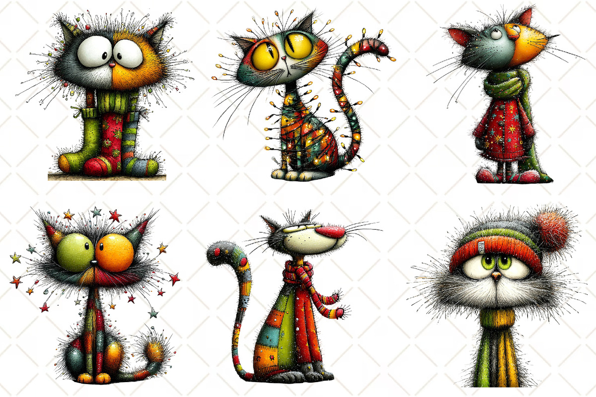 Whimsical Christmas Cats Clipart, an Illustration by Black Bird Studio (Photo 5 of 6)