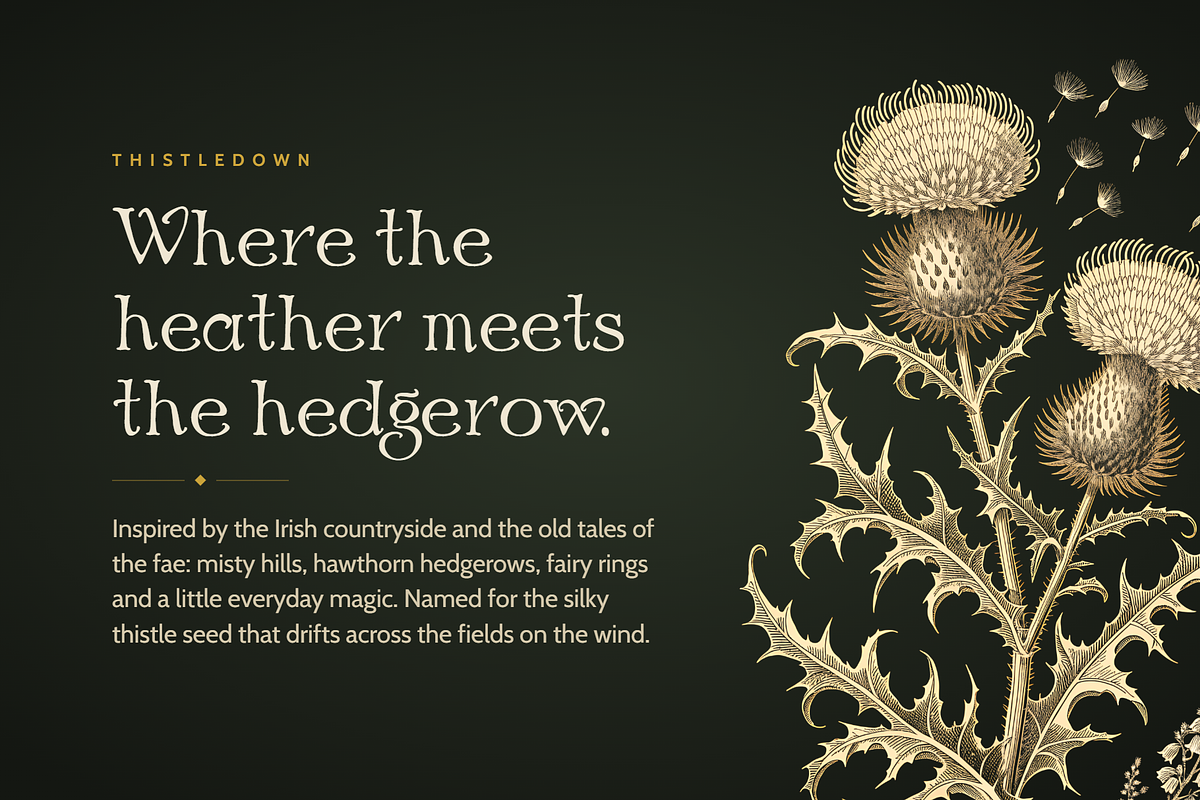 Thistledown: Whimsical Fantasy Serif, a Serif Font by Lauren Hodges (Photo 2 of 13)