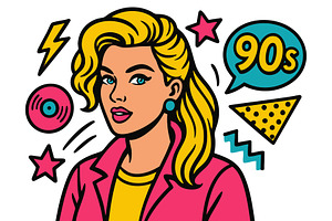 Colorful pop art illustration of 90s, an Object Illustration by AlexArt