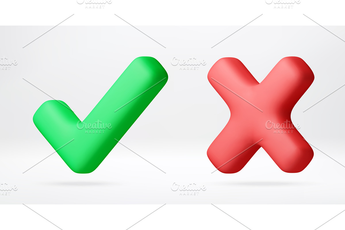 3D green check mark and red cross, an Object Illustration by Abscent