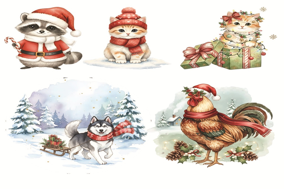Christmas Animal Clipart PNG Bundle, an Object Graphic by EllaMaiyaali (Photo 3 of 3)