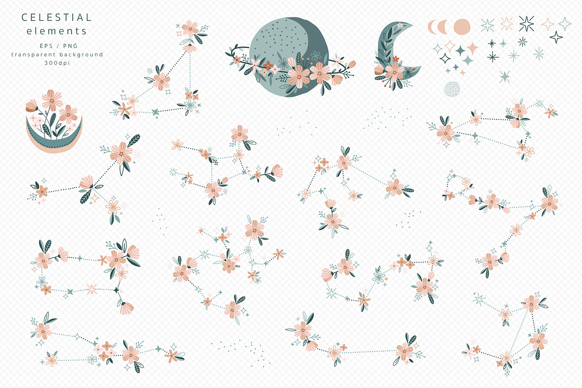 Moon Garden pattern & clipart, a Pattern Graphic by @olga.angelloz (Photo 5 of 16)