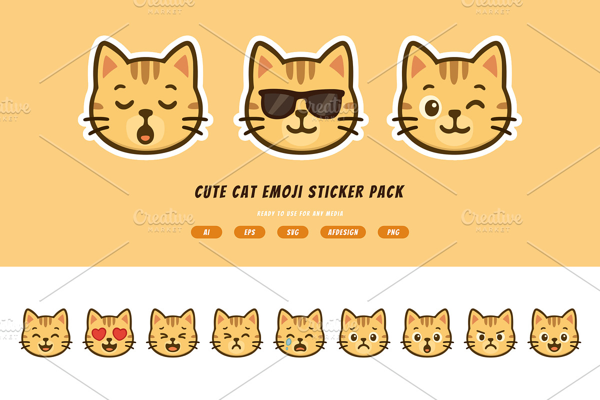 Cute Cat Emoji Sticker Pack, an Animal Illustration by itefan Studio