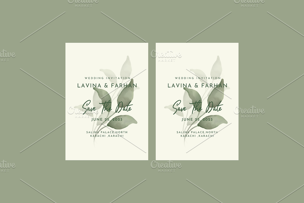 Watercolor Leaves Wedding invitation, an Invitation Template by Weddinginvitation by Fati