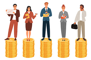 Men and women standing on stacks of, a Finance Illustration by Vectorbuum