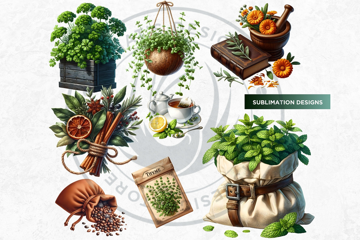 100 Medicinal Herbs clipart Set, a Decorative Illustration by ThatsDesignArt (Photo 6 of 10)